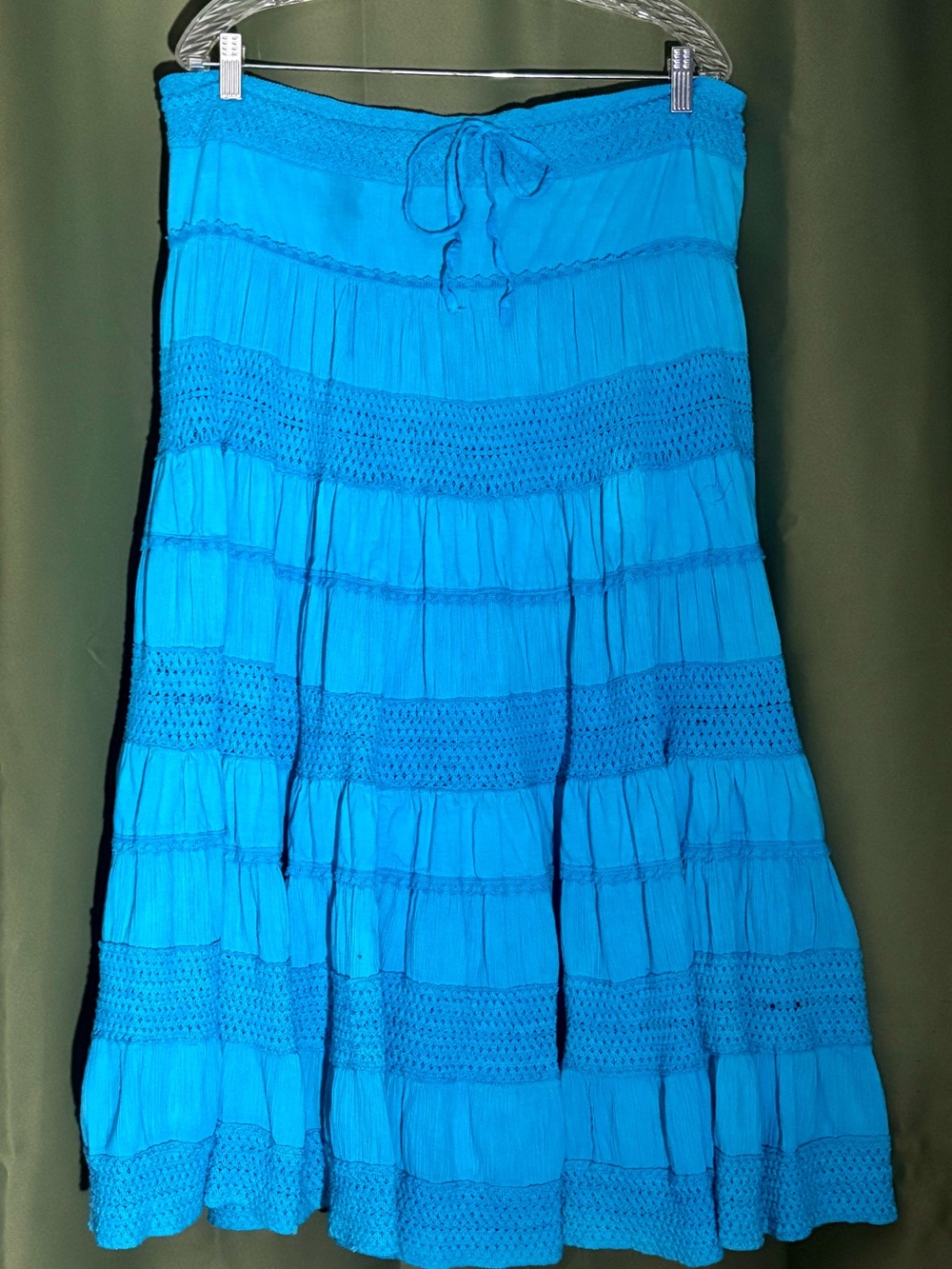 Turquoise Tiered Boho Peasant Skirt Light cotton Sz XL w/drawstring - Picture 1 of 5